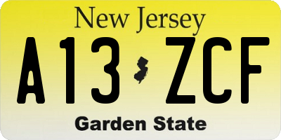 NJ license plate A13ZCF