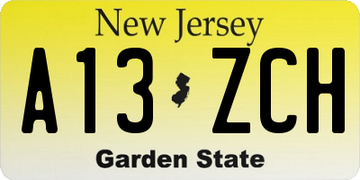 NJ license plate A13ZCH