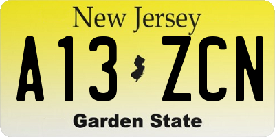 NJ license plate A13ZCN