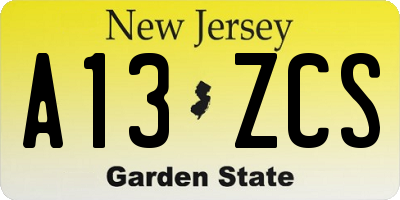 NJ license plate A13ZCS