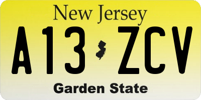 NJ license plate A13ZCV