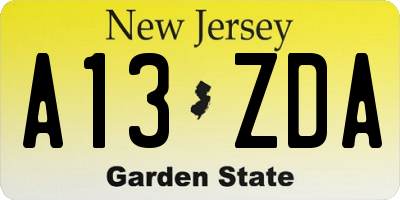 NJ license plate A13ZDA