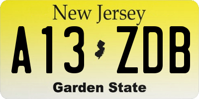 NJ license plate A13ZDB