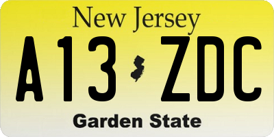 NJ license plate A13ZDC