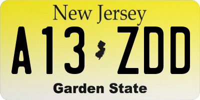 NJ license plate A13ZDD