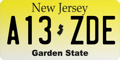 NJ license plate A13ZDE