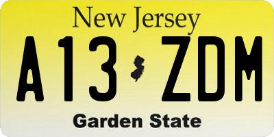 NJ license plate A13ZDM