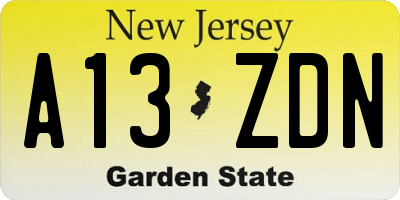 NJ license plate A13ZDN