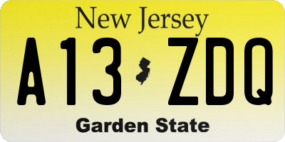 NJ license plate A13ZDQ