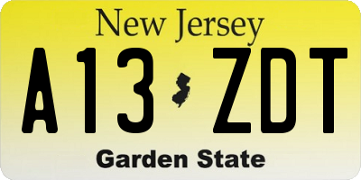 NJ license plate A13ZDT