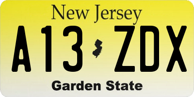 NJ license plate A13ZDX