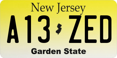 NJ license plate A13ZED