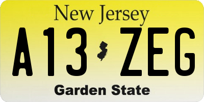 NJ license plate A13ZEG