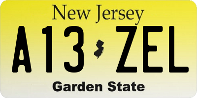 NJ license plate A13ZEL