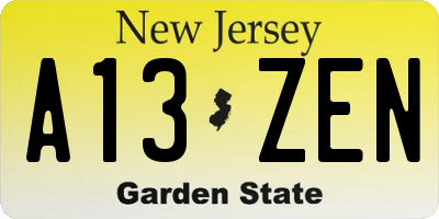 NJ license plate A13ZEN