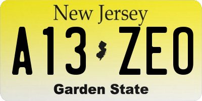 NJ license plate A13ZEO