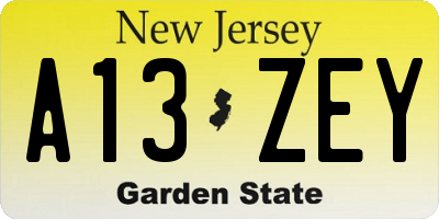 NJ license plate A13ZEY