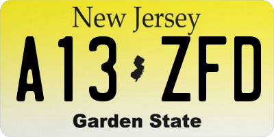 NJ license plate A13ZFD