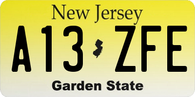 NJ license plate A13ZFE