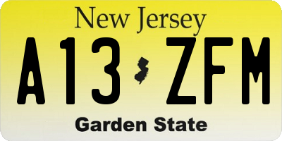 NJ license plate A13ZFM