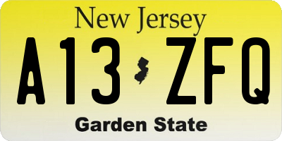 NJ license plate A13ZFQ