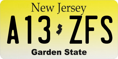 NJ license plate A13ZFS