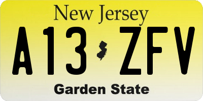 NJ license plate A13ZFV