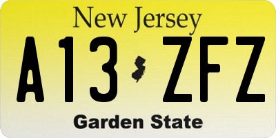 NJ license plate A13ZFZ