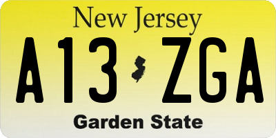 NJ license plate A13ZGA