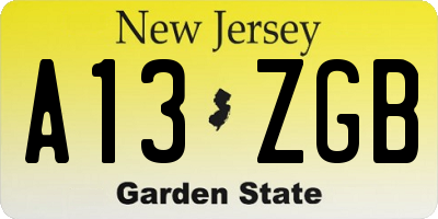 NJ license plate A13ZGB