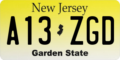 NJ license plate A13ZGD