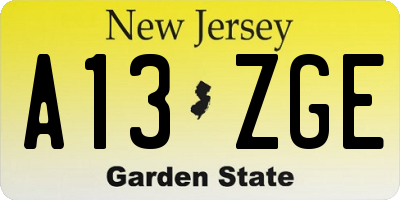NJ license plate A13ZGE