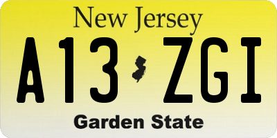 NJ license plate A13ZGI