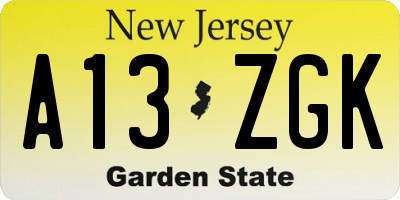 NJ license plate A13ZGK