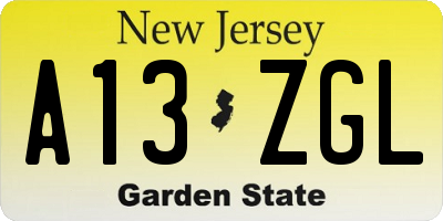 NJ license plate A13ZGL