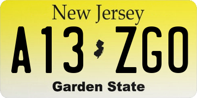NJ license plate A13ZGO