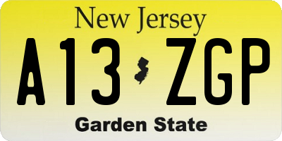 NJ license plate A13ZGP