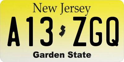 NJ license plate A13ZGQ