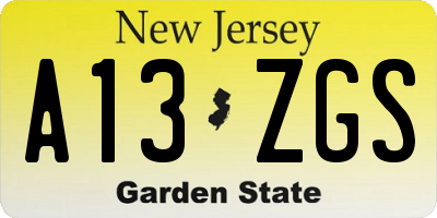 NJ license plate A13ZGS