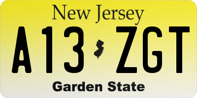 NJ license plate A13ZGT