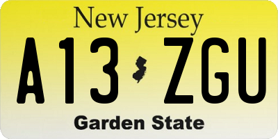 NJ license plate A13ZGU
