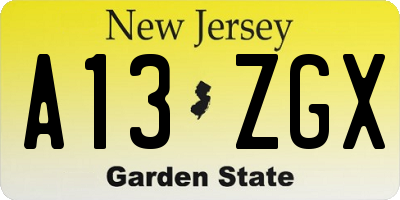 NJ license plate A13ZGX