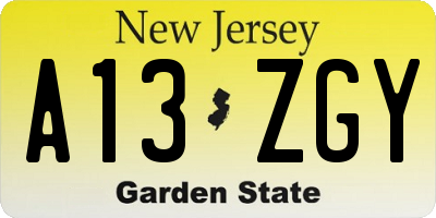 NJ license plate A13ZGY