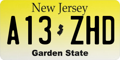 NJ license plate A13ZHD