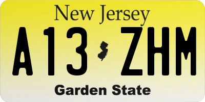 NJ license plate A13ZHM