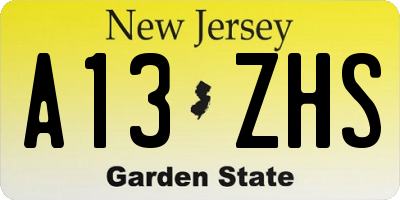 NJ license plate A13ZHS