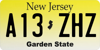NJ license plate A13ZHZ