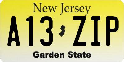 NJ license plate A13ZIP