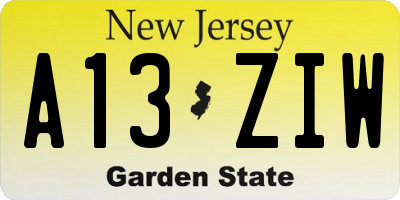 NJ license plate A13ZIW