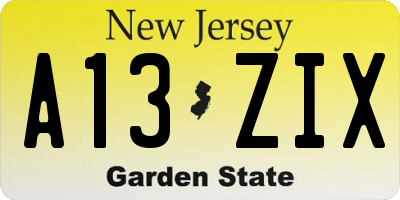 NJ license plate A13ZIX